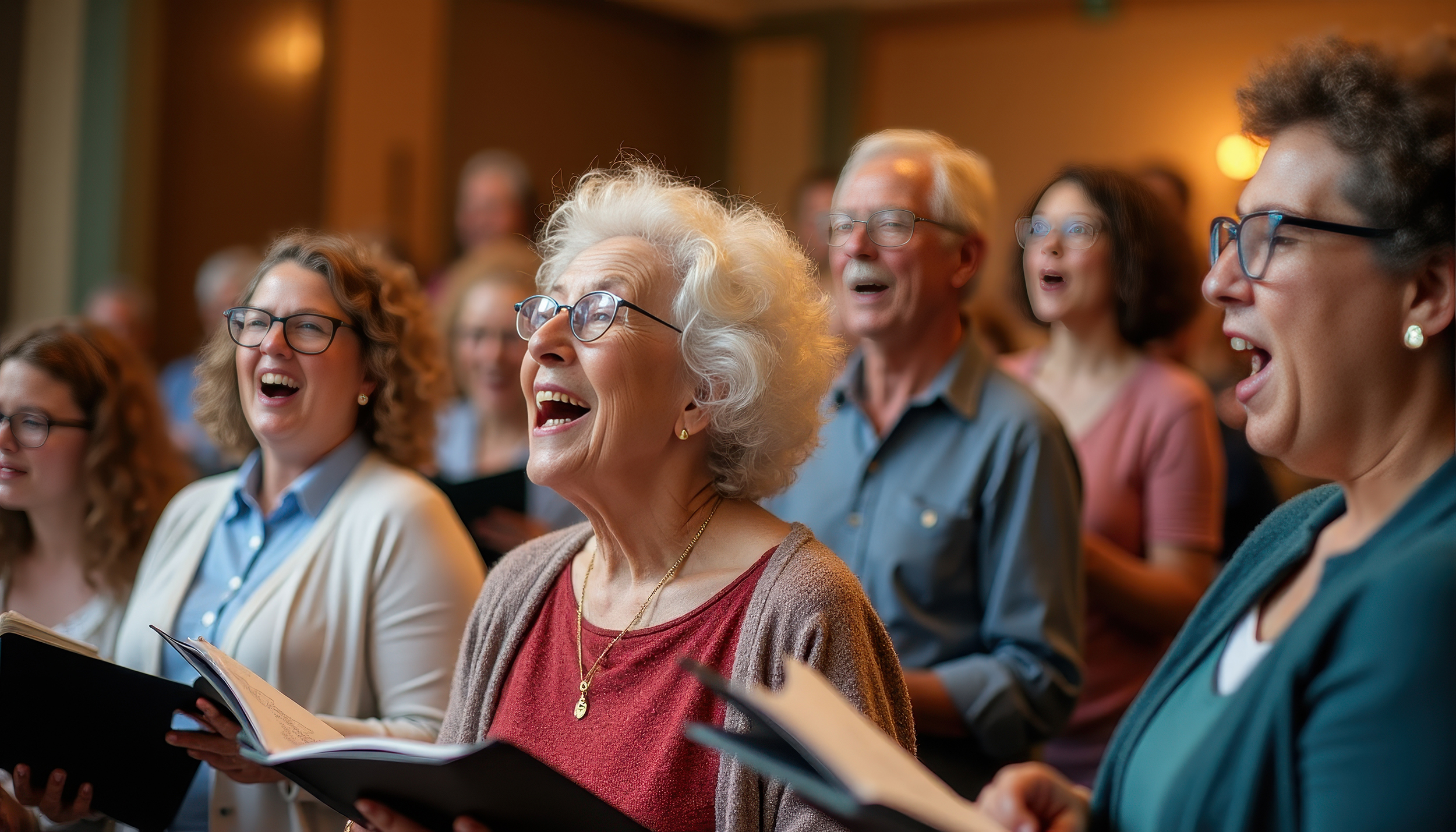 Joyful Senior and Adult Choir Singing Together in Concert